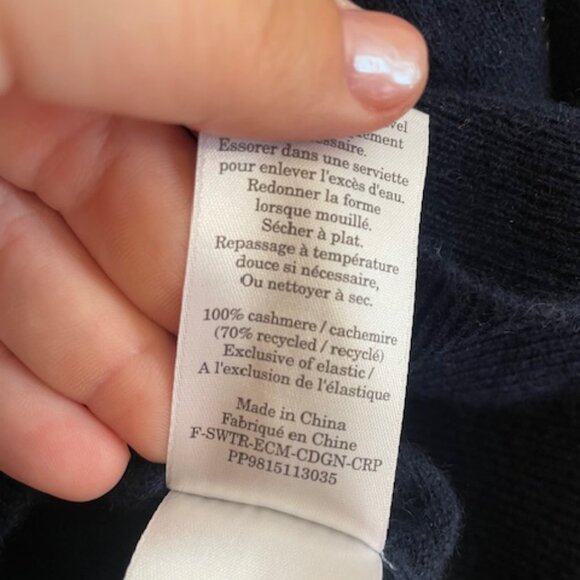 Everlane Cropped Cashmere Cardigan in Navy Blue, Size XXL - Picture 4 of 7